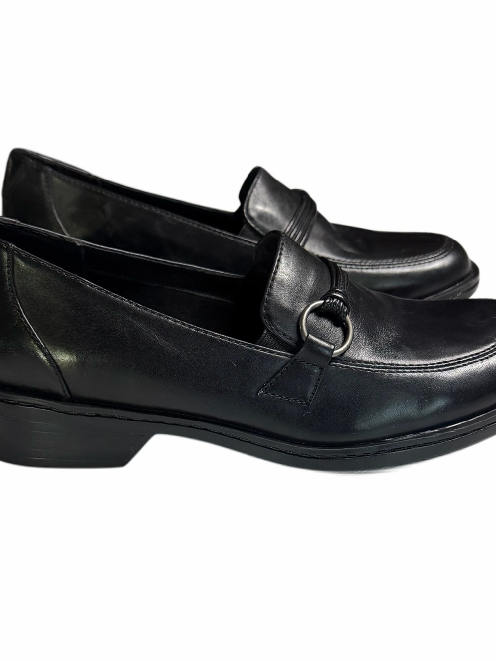 Clarks Black Leather Loafers Womens Size 7W Wide Comfort Low Heel Slip On Casual